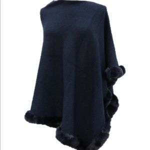 La Fiorentina Poncho with Rex Rabbit Trim-Navy